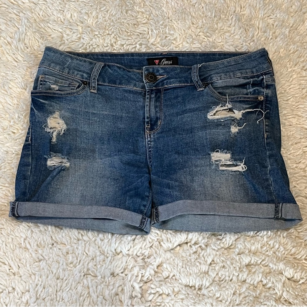 Guess Womens Cutoff Denim Jean Shorts Summer Distressed Faded Size 31